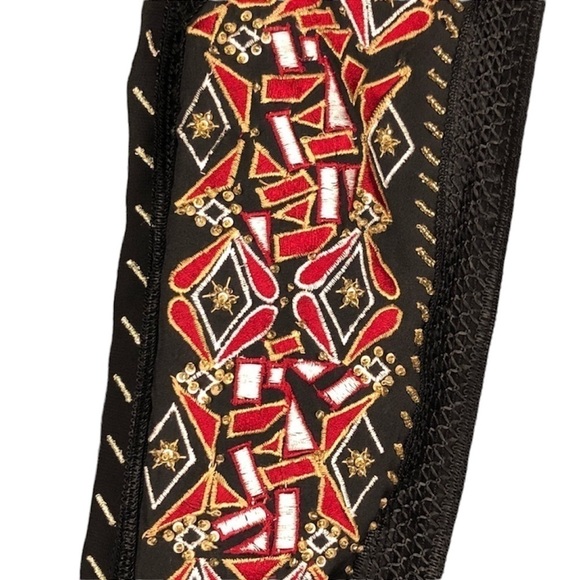 Cato | Black Embroidered Bead Adjustable Tassel Waist Kimono Sheer Tunic Top XS - Picture 6 of 17